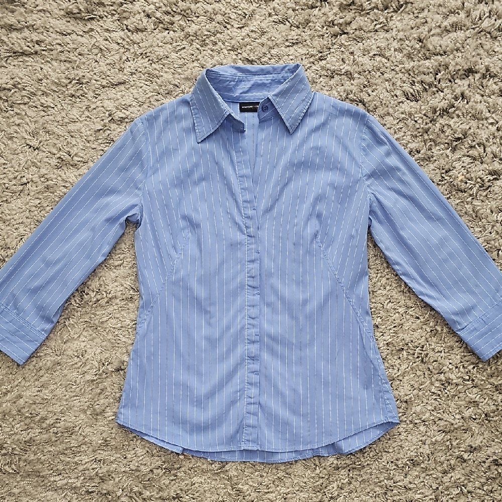 New York & Company Light Blue Pinstripe Shirt, Button Down, XS